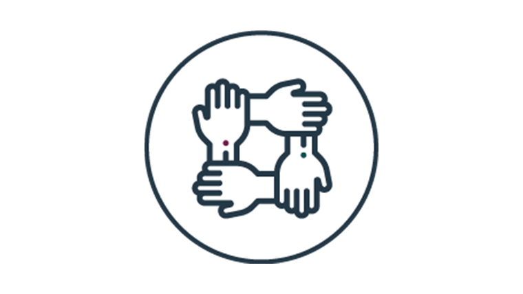 Four hands connected icon.