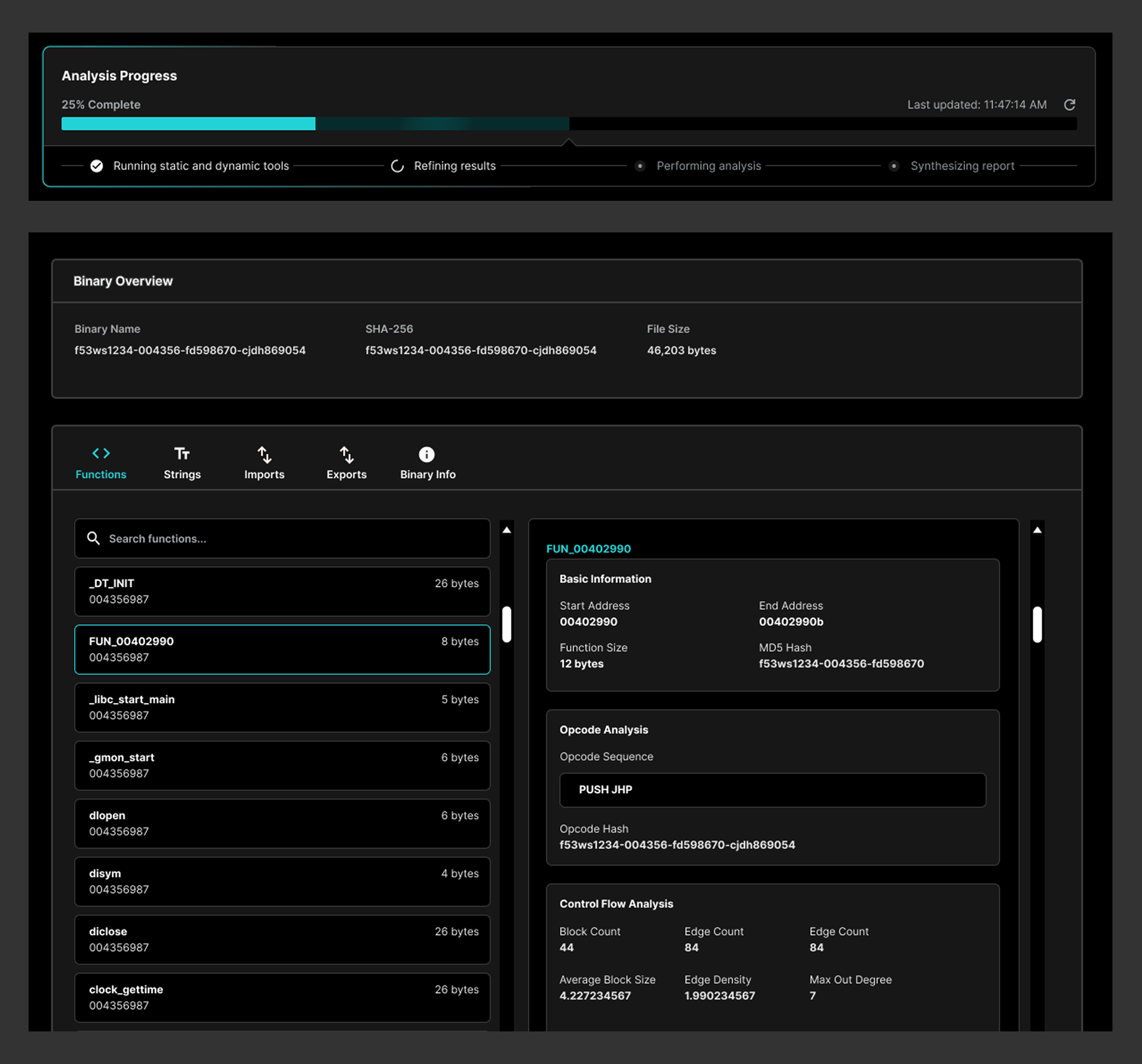 image showing Product UI: submitting a job and function-level analysis capabilities