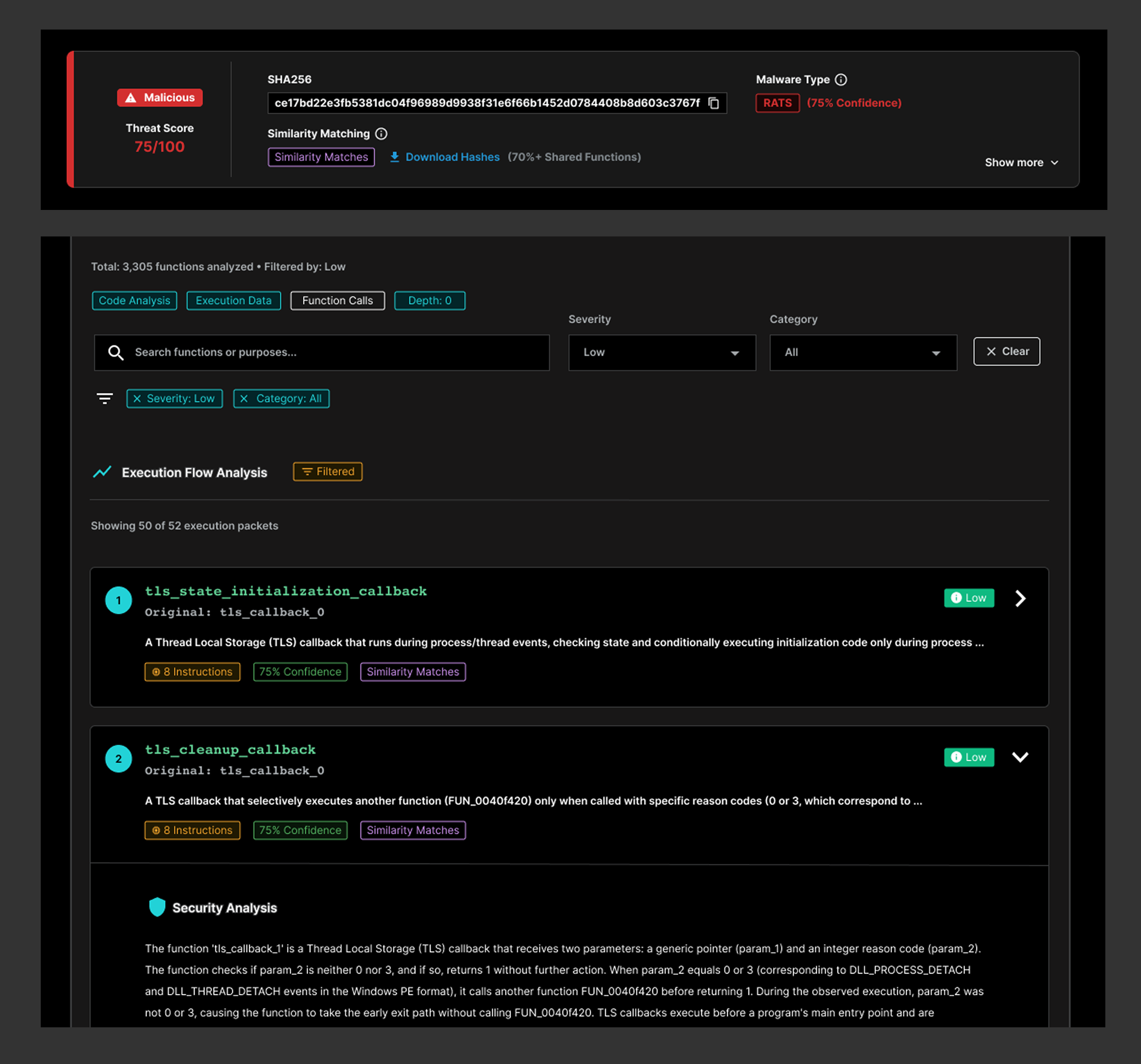 image showing Product UI: high-level threat summary and threat mitigation guidance 