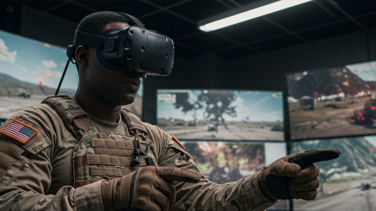 soldier training with VR headset