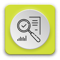 an icon of a magnifying glass over some charts