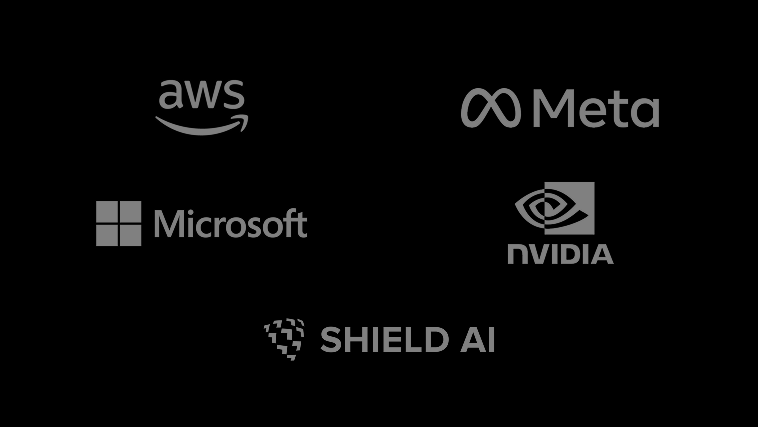 logos for AWS, Microsoft, Meta, NVIDIA, and Shield AI