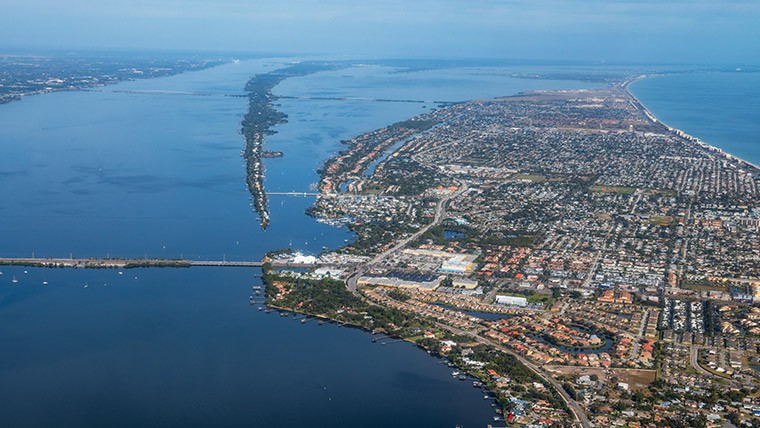 Daytime seaside cityscape with buildings