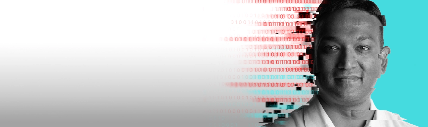 image of male employee with binary