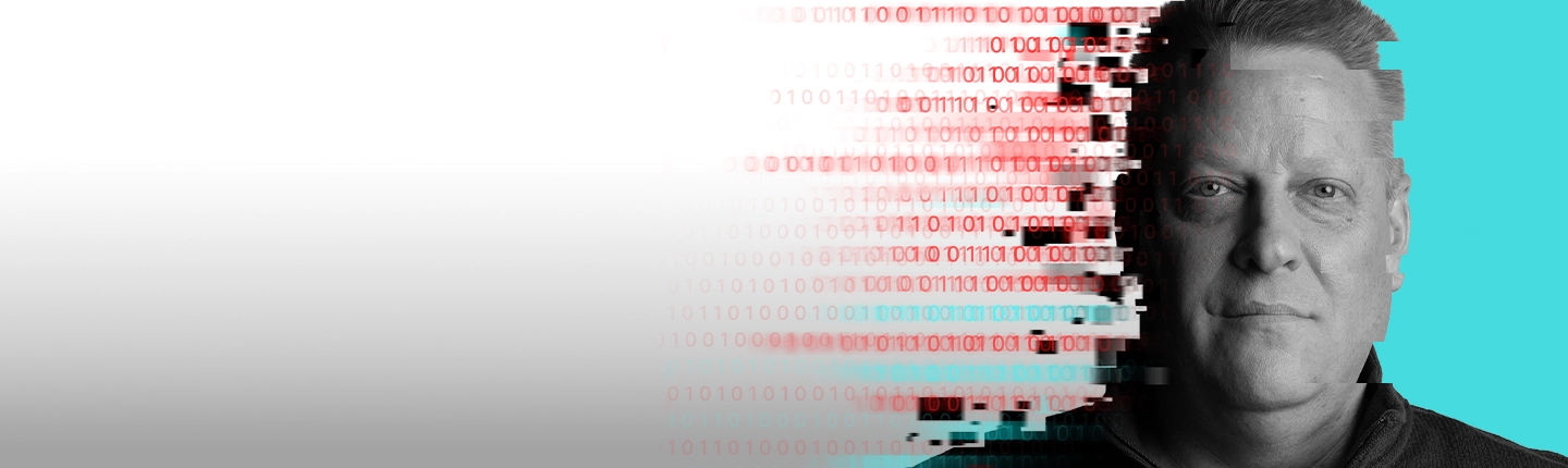 Man with binary code background