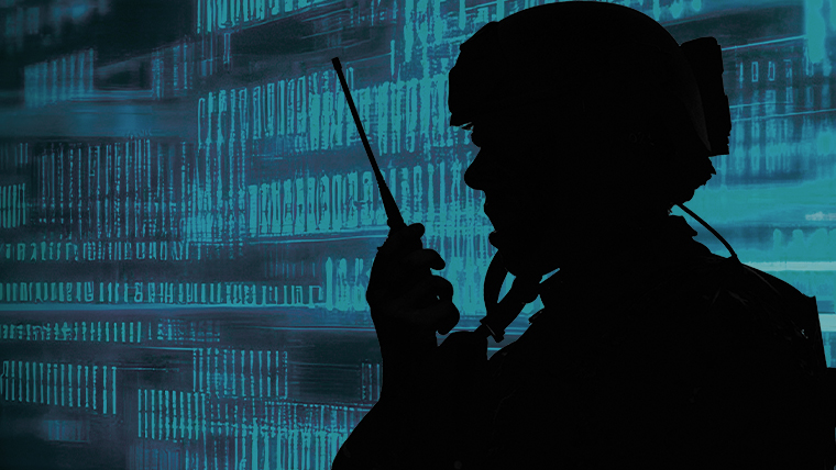 image of a warfighter communicating over radio