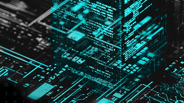 abstract code floating in a cubed shape