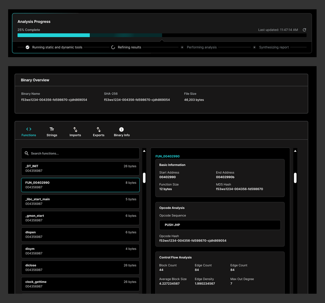 image showing Product UI: submitting a job and function-level analysis capabilities
