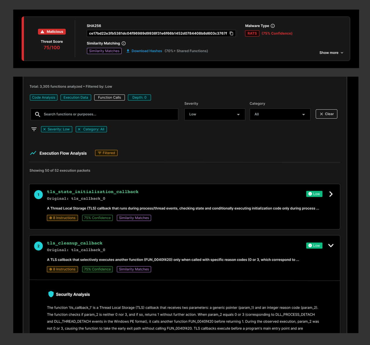 image showing Product UI: high-level threat summary and threat mitigation guidance 