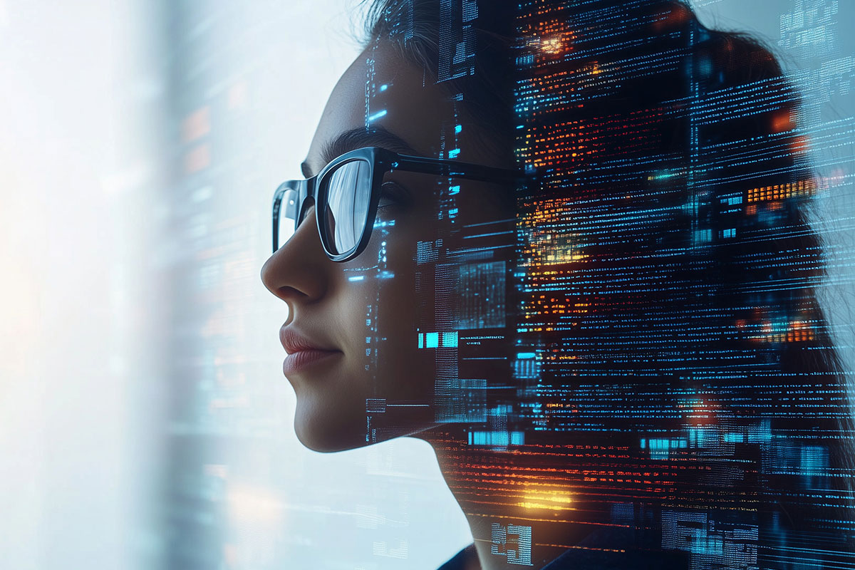 Close up of woman focused on a computer screen