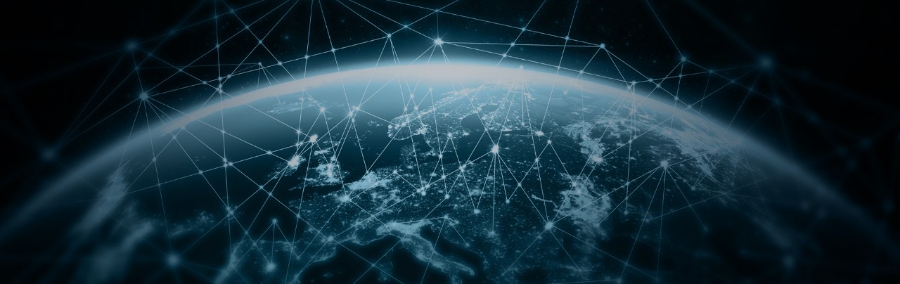 connected dots over globe